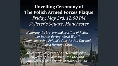 Odsłonięcie Tablicy Sił Zbrojnych Polski na placu św. Piotra w Manchester
